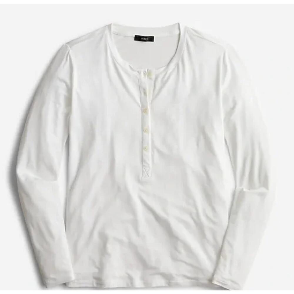 J. CREW White Henley Long Sleeve Top in Dreamy Cotton Size Women's Medium - Picture 2 of 10